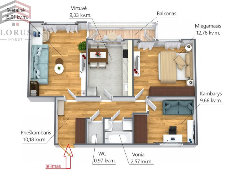 Parduodamas butas Musninkų g., Šeškinė, Vilniaus m., Vilniaus m. sav., 62 m2 ploto, 3 kambariai 1