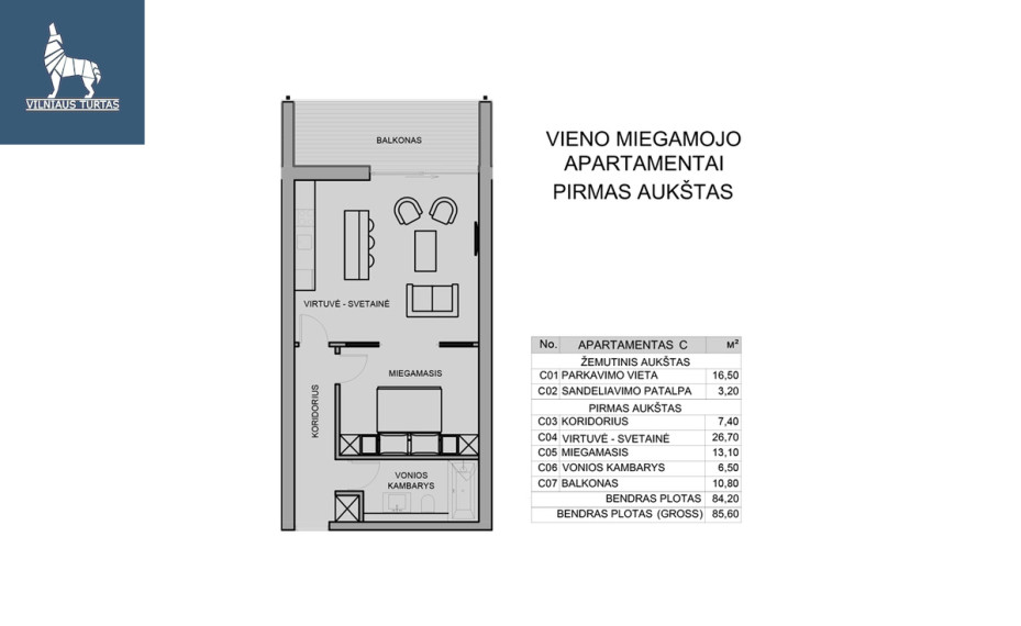 Parduodamas butas Vilniaus r. sav., Ežeraičių k., Gardenijų, 52.27 m2 ploto, 2 kambariai 18