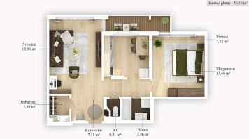 Parduodamas butas Dūkštų g., Šeškinė, Vilniaus m., Vilniaus m. sav., 50.3 m2 ploto, 2 kambariai 11