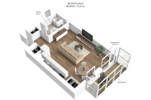 Parduodamas butas Vėtrungių g., Fabijoniškės, Vilniaus m., Vilniaus m. sav., 37.22 m2 ploto, 1 kambariai 22