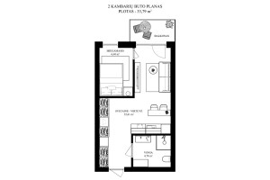 Nuomojamas butas Lietaus g., Lazdynėliai, Vilniaus m., Vilniaus m. sav., 34 m2 ploto, 2 kambariai 14