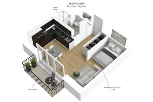 Parduodamas butas Lazdynėlių g., Lazdynėliai, Vilniaus m., Vilniaus m. sav., 30 m2 ploto, 2 kambariai 20