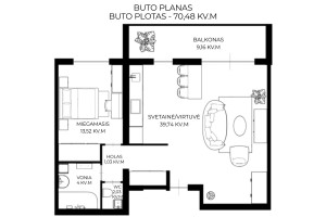 Parduodamas butas I. Simonaitytės g., Pilaitė, Vilniaus m., Vilniaus m. sav., 70.48 m2 ploto, 2 kambariai 23