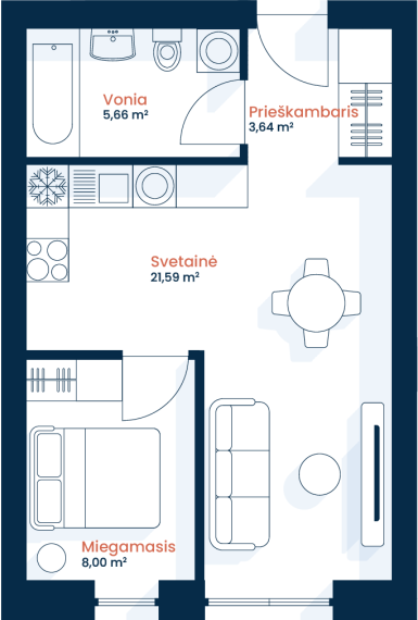 Parduodamas butas Ukmergės g., Eiguliai, Kauno m., Kauno m. sav., 38.89 m² ploto 2 kambariai 4