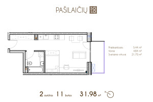 Parduodamas butas Tarandės g. , Pašilaičiai, Vilniaus m., Vilniaus m. sav., 31.98 m2 ploto, 1 kambariai 11
