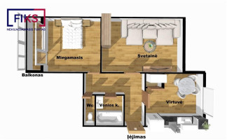 Parduodamas butas Gedimino g., Kaišiadorių m., Kaišiadorių r. sav., 49.34 m² ploto 2 kambariai 26