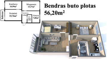 Parduodamas butas Šilutės pl., Kauno, Klaipėdos m., Klaipėdos m. sav., 56.2 m2 ploto, 3 kambariai 21
