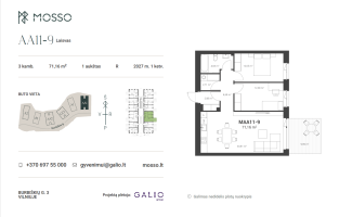 Parduodamas butas Burbiškių g., Burbiškės, Vilniaus m., Vilniaus m. sav., 71.16 m² ploto 3 kambariai 2