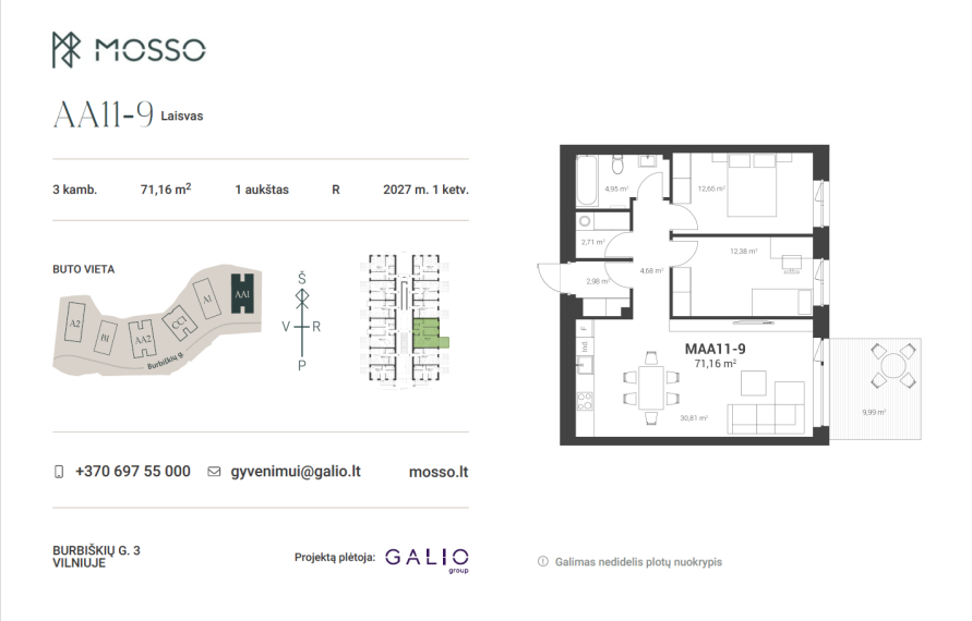 Parduodamas butas Burbiškių g., Burbiškės, Vilniaus m., Vilniaus m. sav., 71.16 m² ploto 3 kambariai 2