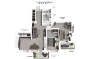 Parduodamas butas Justiniškių g., Justiniškės, Vilniaus m., Vilniaus m. sav., 64 m2 ploto, 3 kambariai 25
