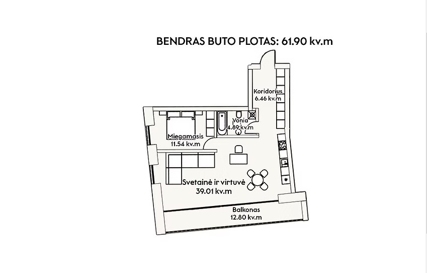 Parduodamas butas Rungos g., Elektrėnų m., Elektrėnų sav., 61.9 m2 ploto, 2 kambariai 35
