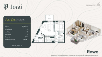 Parduodamas butas Mokslininkų g., Bajorai, Vilniaus m., Vilniaus m. sav., 60.09 m² ploto 3 kambariai 6
