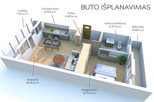 Nuomojamas butas Erfurto g., Lazdynai, Vilniaus m., Vilniaus m. sav., 67.58 m2 ploto, 2 kambariai 19