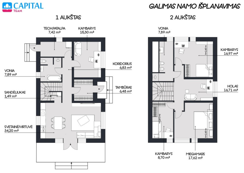 Parduodamas namas Saulės g., Kareivonių k., Elektrėnų sav., 149 m2 ploto, 2 aukštai 8