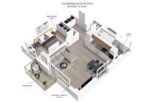 Parduodamas butas Fabijoniškių g., Fabijoniškės, Vilniaus m., Vilniaus m. sav., 51.74 m2 ploto, 2 kambariai 20