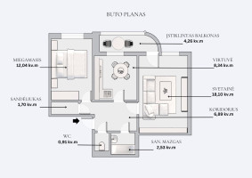 Parduodamas butas Vydūno g., Pilaitė, Vilniaus m., Vilniaus m. sav., 54.77 m2 ploto, 2 kambariai 4