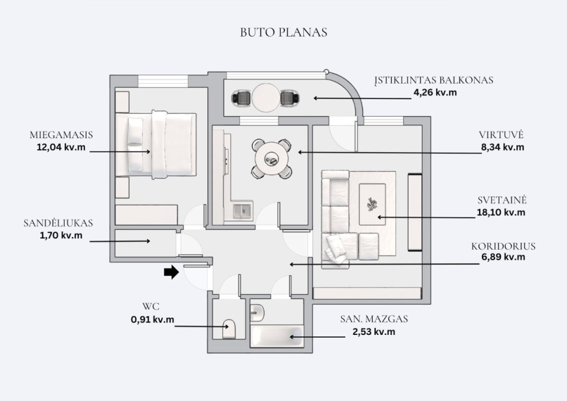 Parduodamas butas Vydūno g., Pilaitė, Vilniaus m., Vilniaus m. sav., 54.77 m2 ploto, 2 kambariai 4