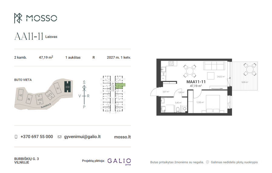 Parduodamas butas Burbiškių g., Burbiškės, Vilniaus m., Vilniaus m. sav., 47.19 m² ploto 2 kambariai 2