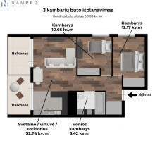 Parduodamas butas Priegliaus g., Pilaitė, Vilniaus m., Vilniaus m. sav., 60.99 m2 ploto, 3 kambariai 23
