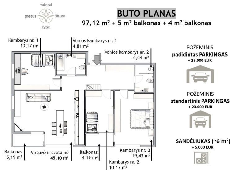 Parduodamas butas Kaukysos g., Markučiai, Vilniaus m., Vilniaus m. sav., 97.12 m2 ploto, 4 kambariai 20