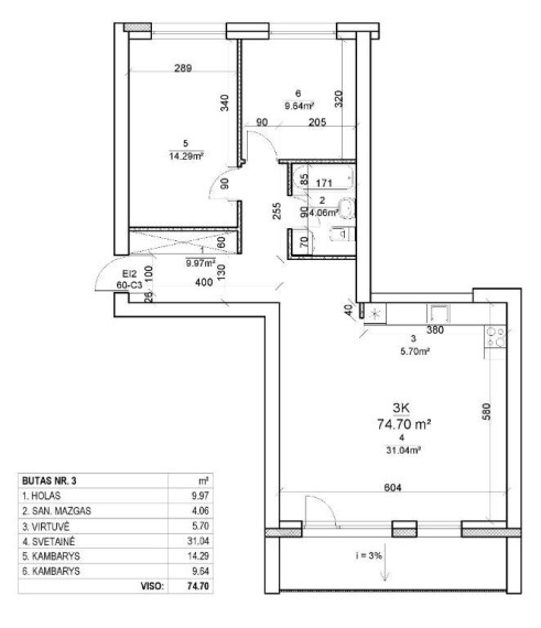 Parduodamas butas Rygos g., Justiniškės, Vilniaus m., Vilniaus m. sav., 74.70 m² ploto 3 kambariai 17
