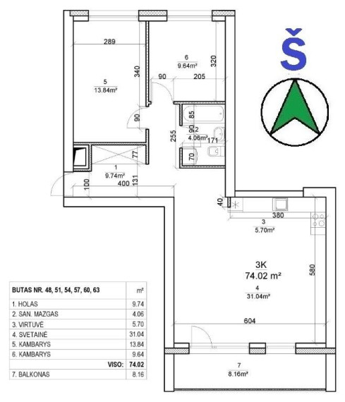 Parduodamas butas Rygos g., Justiniškės, Vilniaus m., Vilniaus m. sav., 74.02 m² ploto 3 kambariai 21