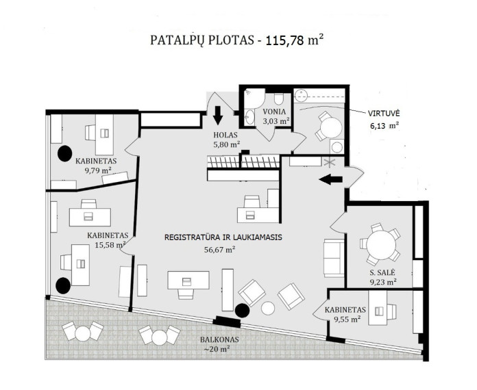 Parduodamos administracinės patalpos Konstitucijos pr., Šnipiškės, Vilniaus m., Vilniaus m. sav., 115.44 m2 ploto 10