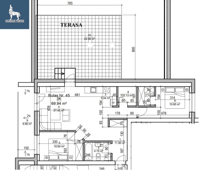 Parduodamas butas Daugėliškio g.33, Šnipiškės, Vilniaus m., Vilniaus m. sav., 69.9 m2 ploto, 3 kambariai 2