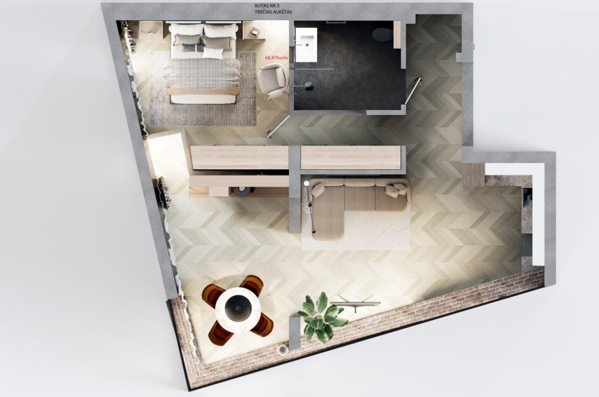 Parduodamas butas Klaipėdos g., Panevėžio m., Panevėžio m. sav., 58.23 m² ploto 2 kambariai 15