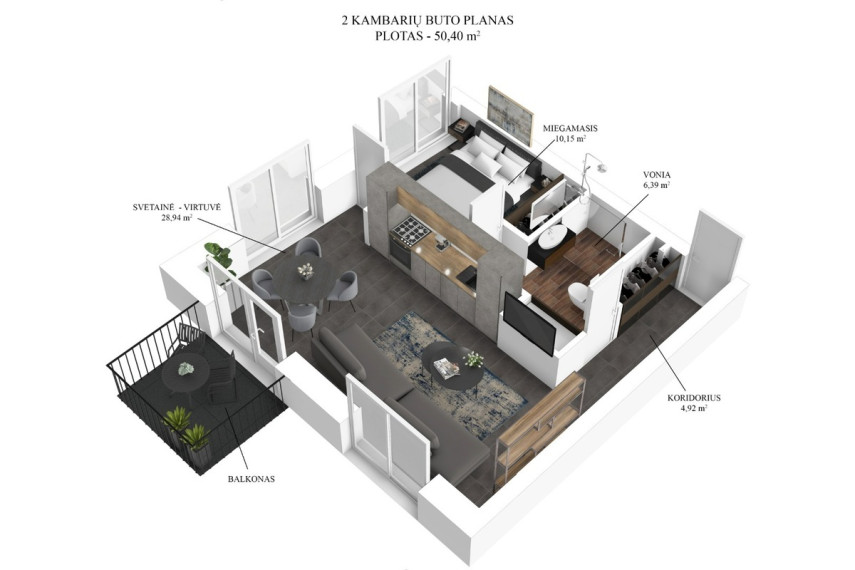Nuomojamas butas Paupio g., Užupis, Vilniaus m., Vilniaus m. sav., 50.05 m2 ploto, 2 kambariai 17