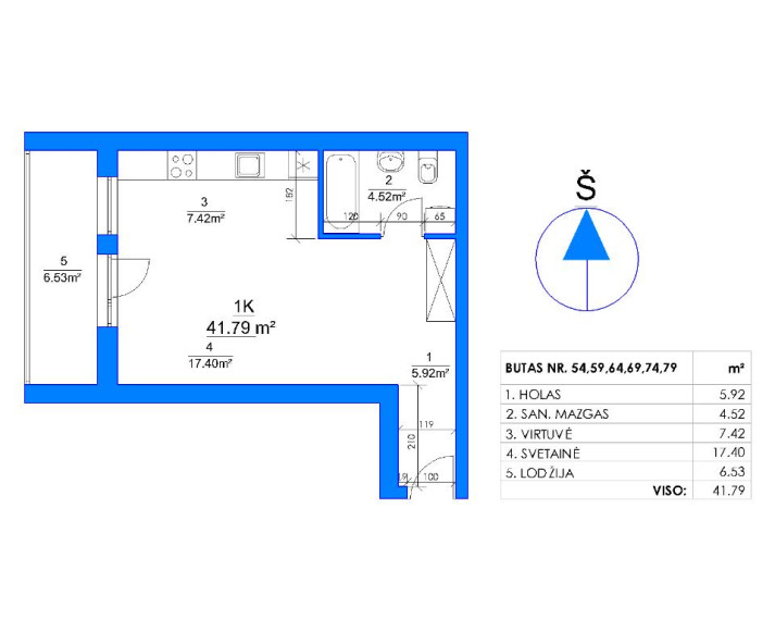 Parduodamas butas Rygos g., Justiniškės, Vilniaus m., Vilniaus m. sav., 42.26 m² ploto 1 kambarys 26