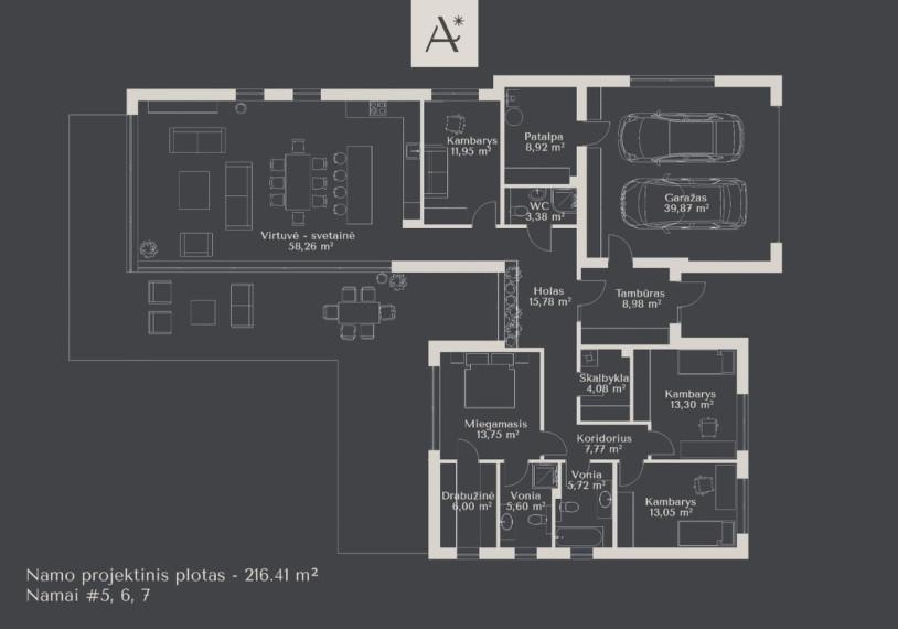 Parduodamas namas Astrų g., Lindiniškių k., Vilniaus r. sav., 216 m2 ploto, 1 aukštai 6
