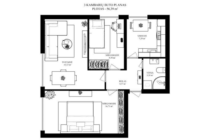 Parduodamas butas A. Rymo g., Švenčionių m., Švenčionių r. sav., 56.39 m2 ploto, 3 kambariai 13