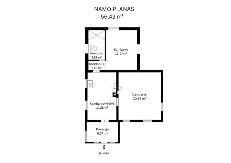 Parduodamas pilnai renovuotas namas Beržų g., Senosios Varėnos k., 56,42 kv.m ploto su sklypu 13.83 a 17