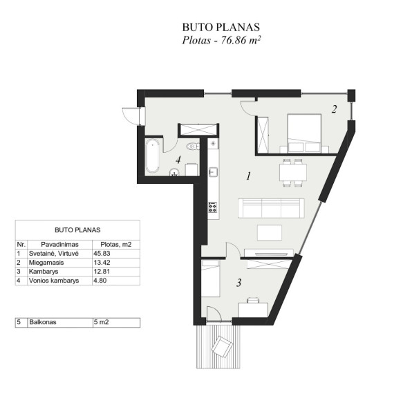 Parduodamas butas Paribio g., Žvėrynas, Vilniaus m., Vilniaus m. sav., 76.86 m2 ploto, 3 kambariai 27