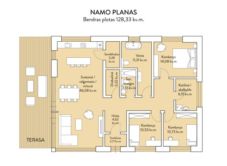 Parduodamas namas Laurų Sodų 1-oji g., Antakalnis, Vilniaus m., Vilniaus m. sav., 128.33 m2 ploto, 1 aukštai 33