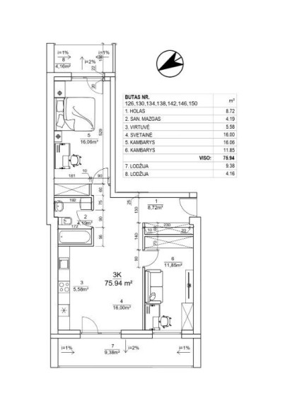 Parduodamas butas Leičių g., Pašilaičiai, Vilniaus m., Vilniaus m. sav., 75.94 m² ploto 3 kambariai 4