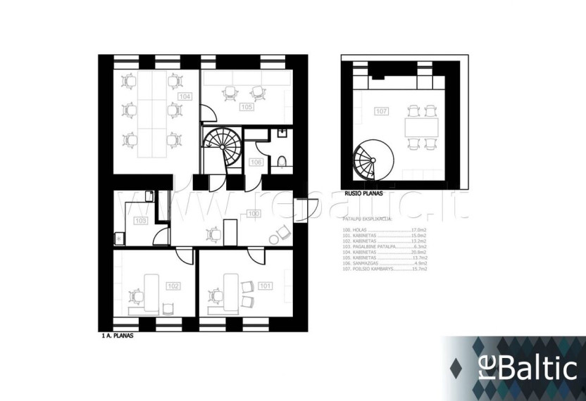Parduodamos administracinės, paslaugų, prekybos patalpos A. Rotundo g., Centras, Vilniaus m., Vilniaus m. sav., 108.98 m2 ploto 6