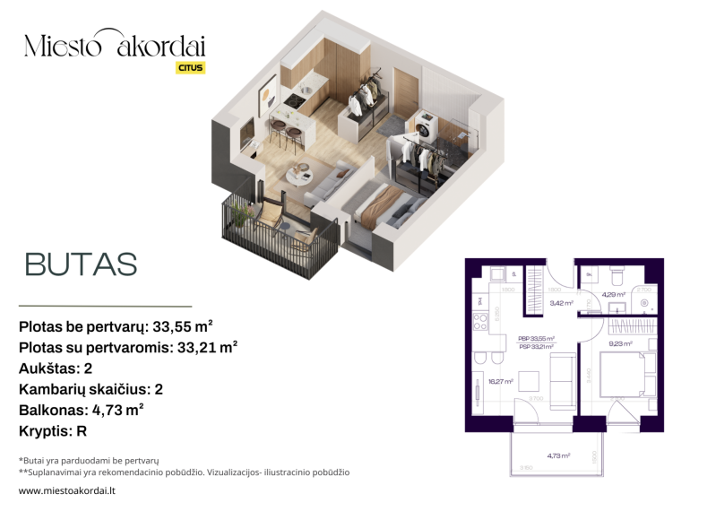 Parduodamas butas Trimitų g., Šnipiškės, Vilniaus m., Vilniaus m. sav., 33.55 m² ploto 2 kambariai 2