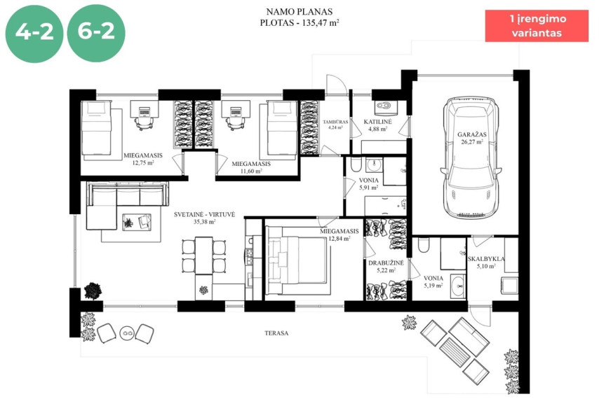 Parduodamas namas Tilvikų g., Didžiųjų Gulbinų k., Vilniaus r. sav., 136 m2 ploto, 1 aukštai 27