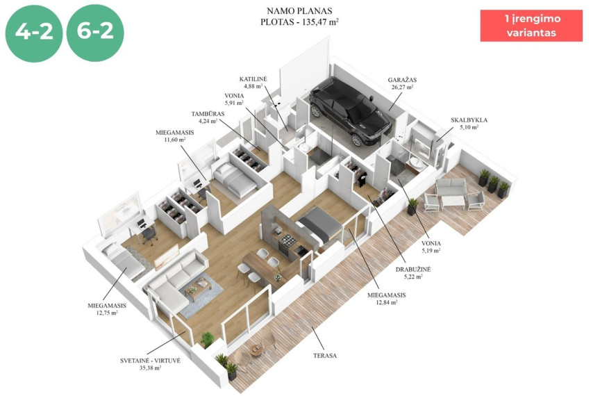 Parduodamas namas Tilvikų g., Didžiųjų Gulbinų k., Vilniaus r. sav., 136 m2 ploto, 1 aukštai 28