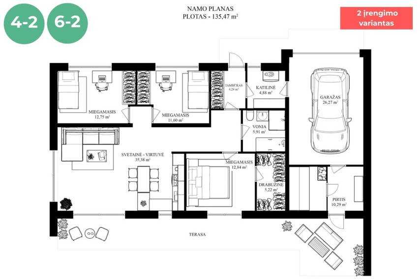Parduodamas namas Tilvikų g., Didžiųjų Gulbinų k., Vilniaus r. sav., 136 m2 ploto, 1 aukštai 29