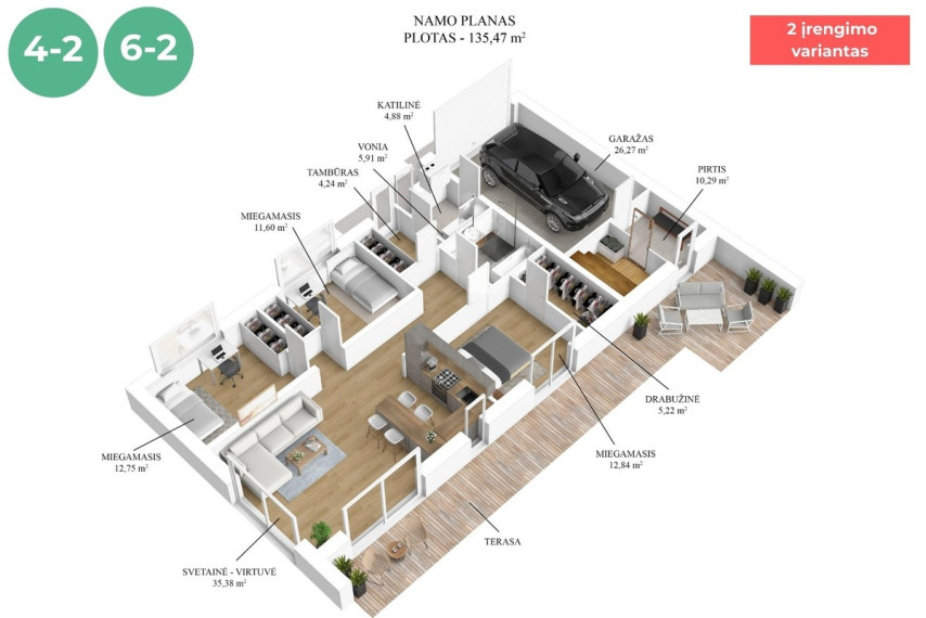 Parduodamas namas Tilvikų g., Didžiųjų Gulbinų k., Vilniaus r. sav., 136 m2 ploto, 1 aukštai 30
