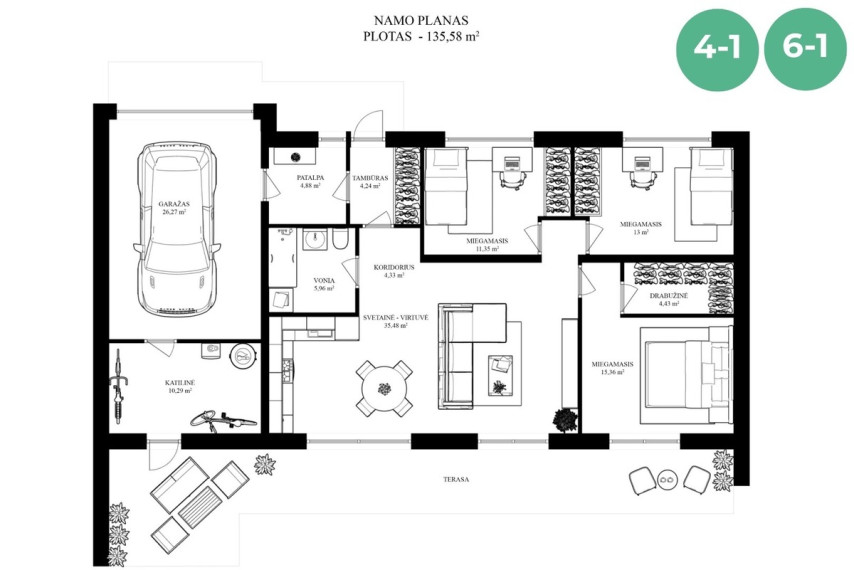 Parduodamas namas Tilvikų g., Didžiųjų Gulbinų k., Vilniaus r. sav., 136 m2 ploto, 1 aukštai 31