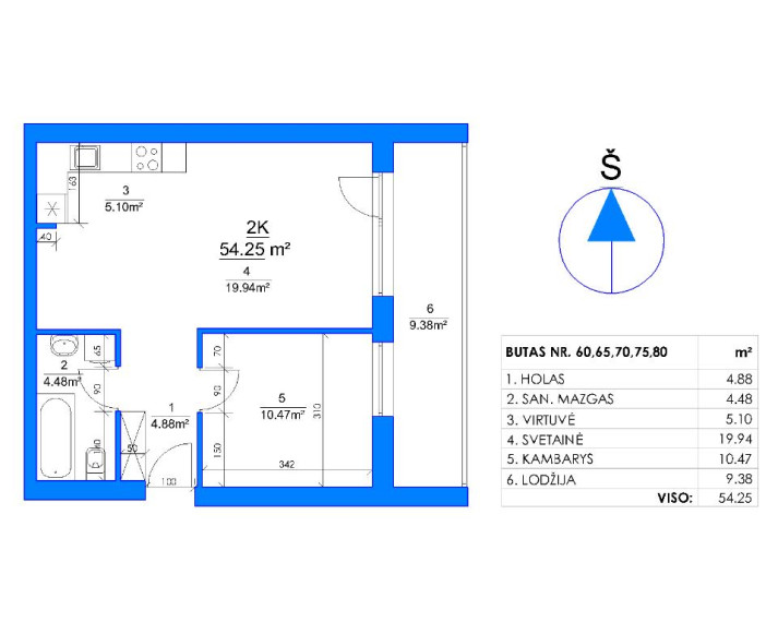 Parduodamas butas Rygos g., Justiniškės, Vilniaus m., Vilniaus m. sav., 54.25 m² ploto 2 kambariai 18