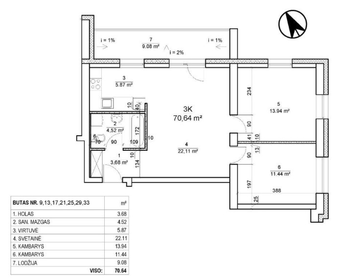 Parduodamas butas Leičių g., Pašilaičiai, Vilniaus m., Vilniaus m. sav., 72.40 m² ploto 3 kambariai 4