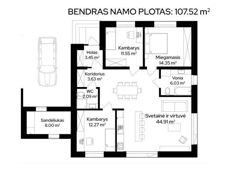 Parduodamas namas Aušros g., Šveicarijos k., Jonavos r. sav., 107.52 m2 ploto, 1 aukštai 24
