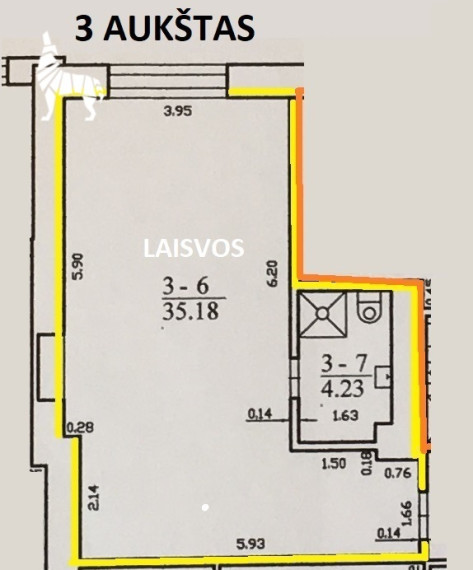 Nuomojamos administracinės patalpos Tarandės g.34, Pašilaičiai, Vilniaus m., Vilniaus m. sav., 39 m2 ploto 2