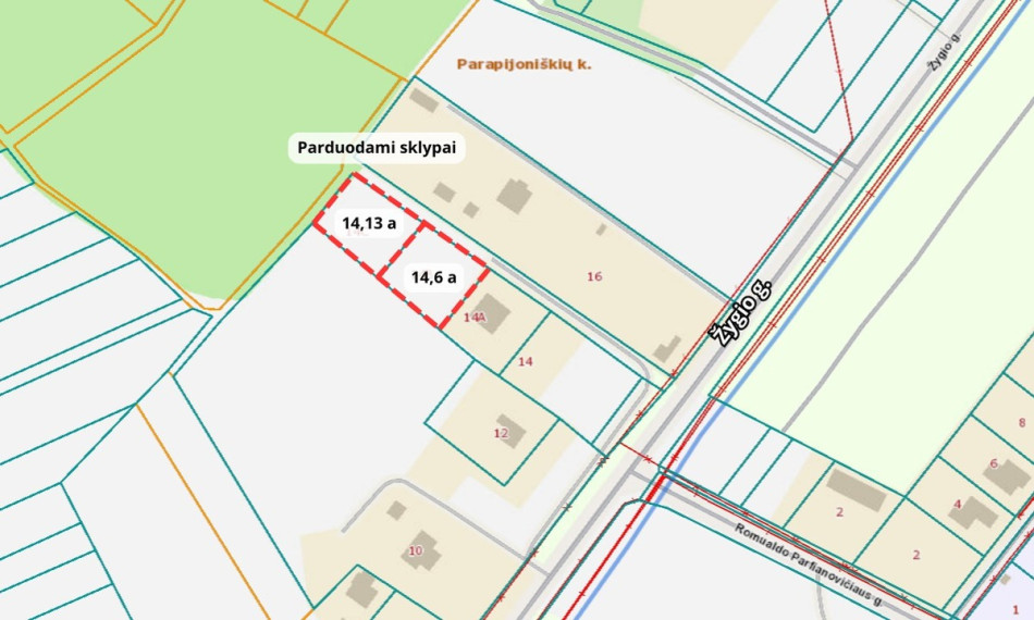 Parduodamas  sklypas Žygio g., Parapijoniškių k., Vilniaus r. sav., 14.13 a ploto 8