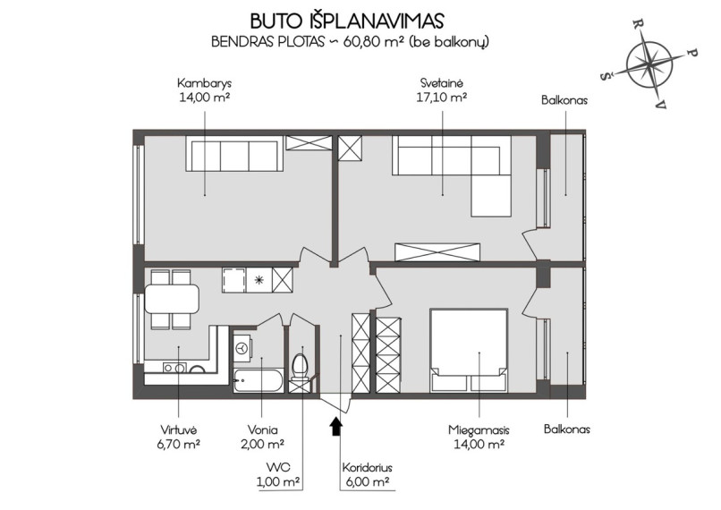 Nuomojamas butas Vido Maciulevičiaus g., Karoliniškės, Vilniaus m., Vilniaus m. sav., 60.8 m2 ploto, 3 kambariai 26
